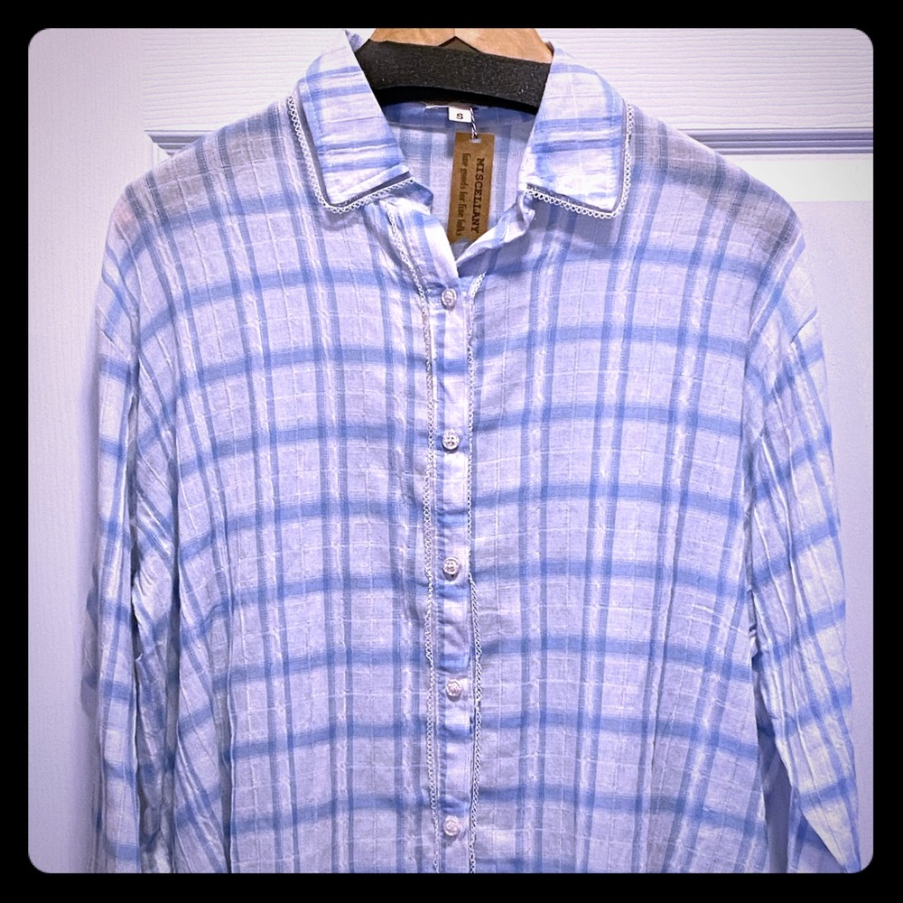 NWT Light and Airy Plaid Button Down Top